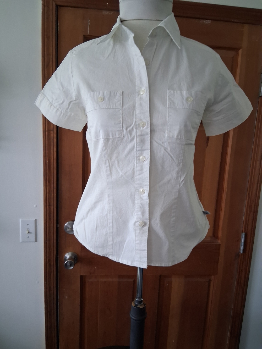 Route 66 White Short Sleeve Button-Front Shirt with Logo Patch